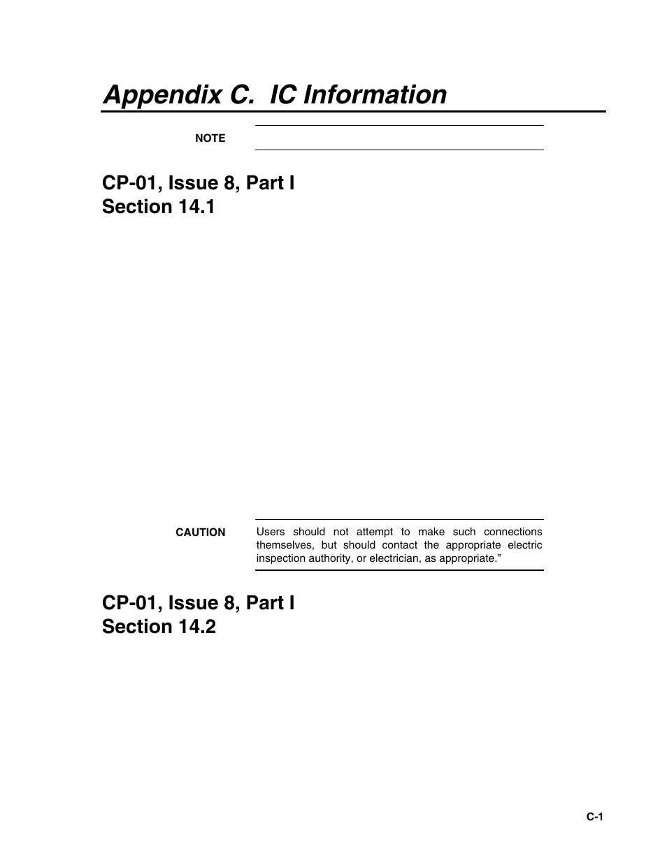 Appendix c. ic information, Cp-01, issue 8, part i section 14.1, Cp-01, issue 8, part i section 14.2 | Campbell Scientific COM310 Voice Communications Modem User Manual | Page 39 / 56