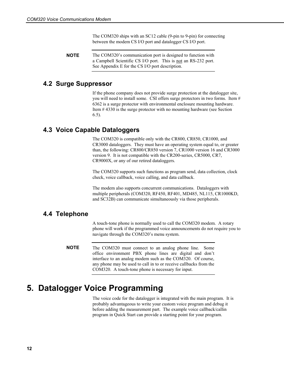 2 surge suppressor, 3 voice capable dataloggers, 4 telephone | Datalogger voice programming | Campbell Scientific COM320 Voice Communications Modem User Manual | Page 18 / 50