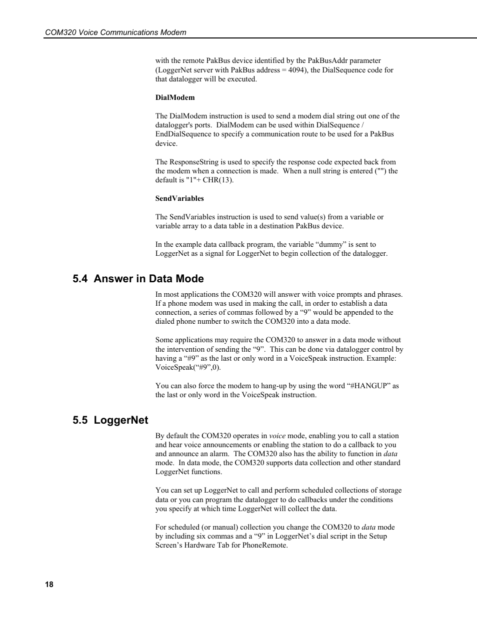4 answer in data mode, 5 loggernet | Campbell Scientific COM320 Voice Communications Modem User Manual | Page 24 / 50