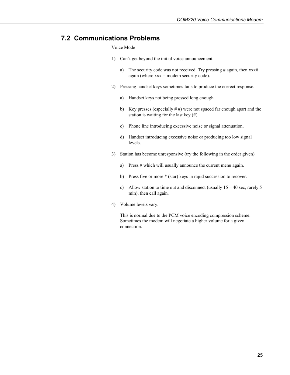 2 communications problems | Campbell Scientific COM320 Voice Communications Modem User Manual | Page 31 / 50