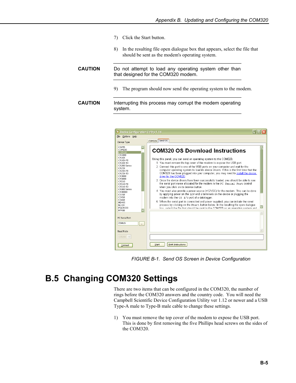 B.5 changing com320 settings | Campbell Scientific COM320 Voice Communications Modem User Manual | Page 39 / 50