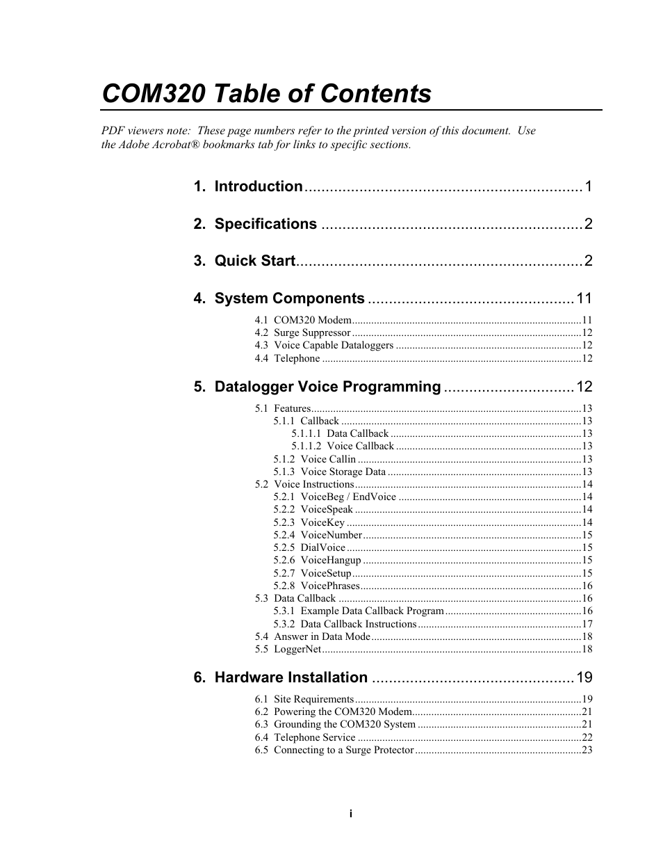 Campbell Scientific COM320 Voice Communications Modem User Manual | Page 5 / 50