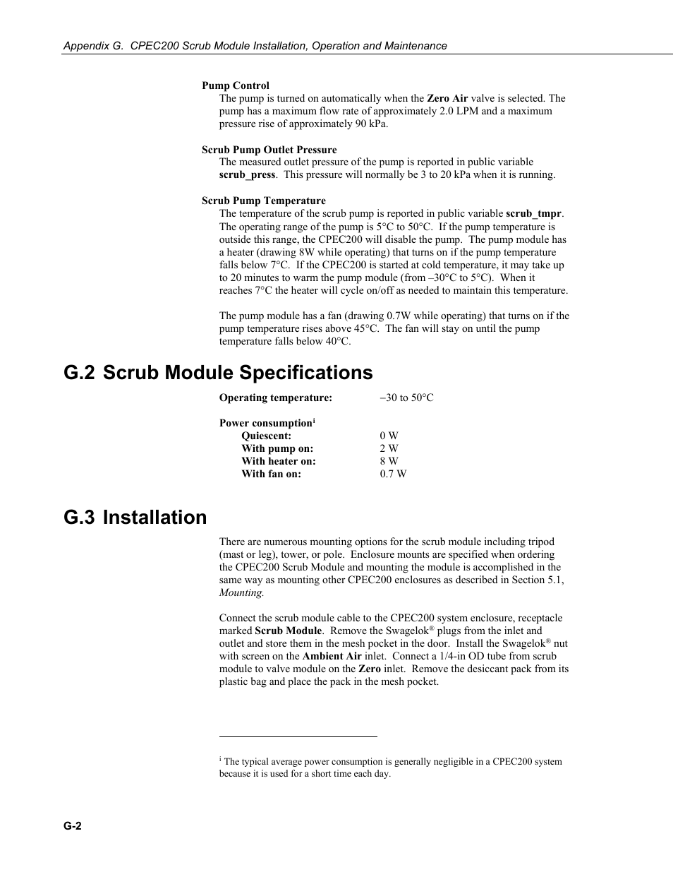 G.2 scrub module specifications, G.3 installation | Campbell Scientific CPEC200 Closed-Path Eddy-Covariance System User Manual | Page 100 / 112