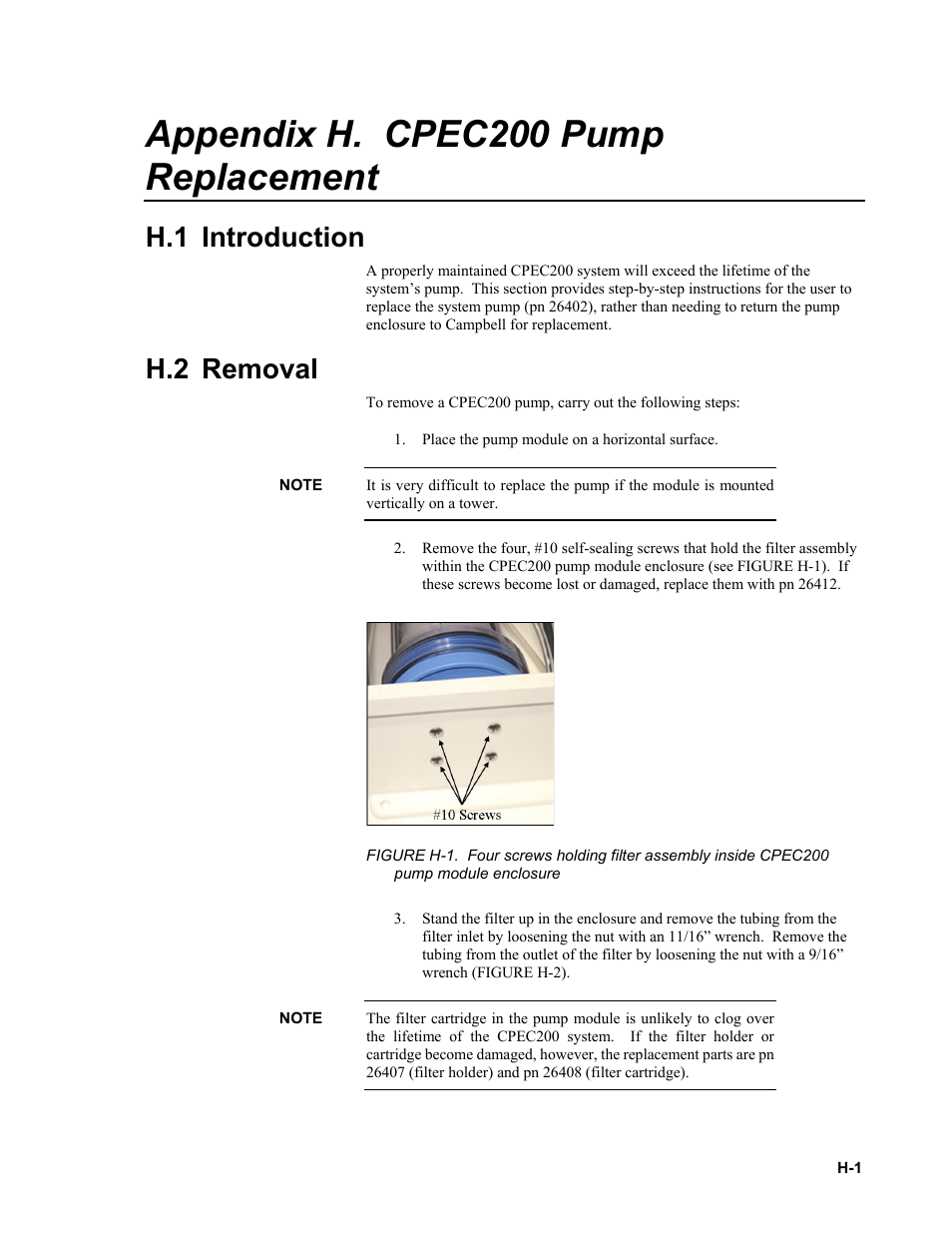 Appendix h. cpec200 pump replacement, H.1 introduction, H.2 removal | Campbell Scientific CPEC200 Closed-Path Eddy-Covariance System User Manual | Page 105 / 112