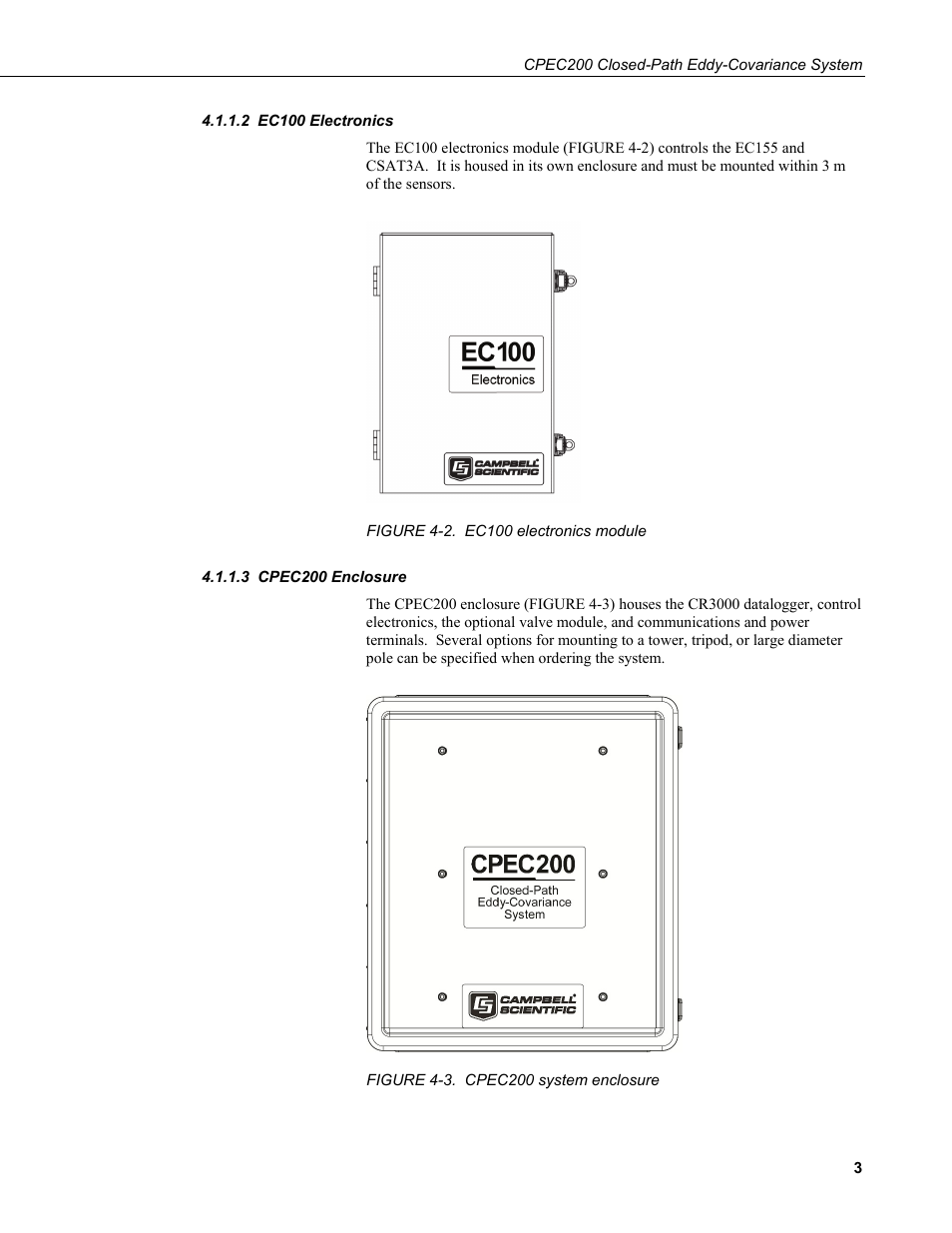 2 ec100 electronics, 3 cpec200 enclosure, Ec100 electronics | Cpec200 enclosure, 2. ec100 electronics module, 3. cpec200 system enclosure | Campbell Scientific CPEC200 Closed-Path Eddy-Covariance System User Manual | Page 13 / 112