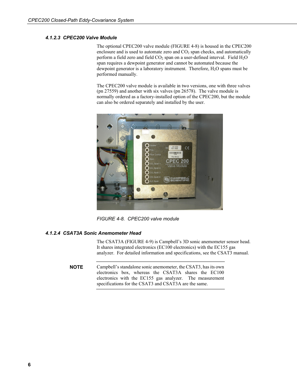 3 cpec200 valve module, 4 csat3a sonic anemometer head, Cpec200 valve module | Csat3a sonic anemometer head, 8. cpec200 valve module | Campbell Scientific CPEC200 Closed-Path Eddy-Covariance System User Manual | Page 16 / 112