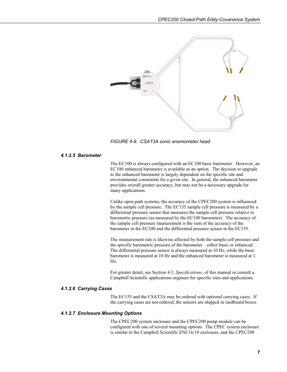 5 barometer, 6 carrying cases, 7 enclosure mounting options | Barometer, Carrying cases, Enclosure mounting options, 9. csat3a sonic anemometer head | Campbell Scientific CPEC200 Closed-Path Eddy-Covariance System User Manual | Page 17 / 112