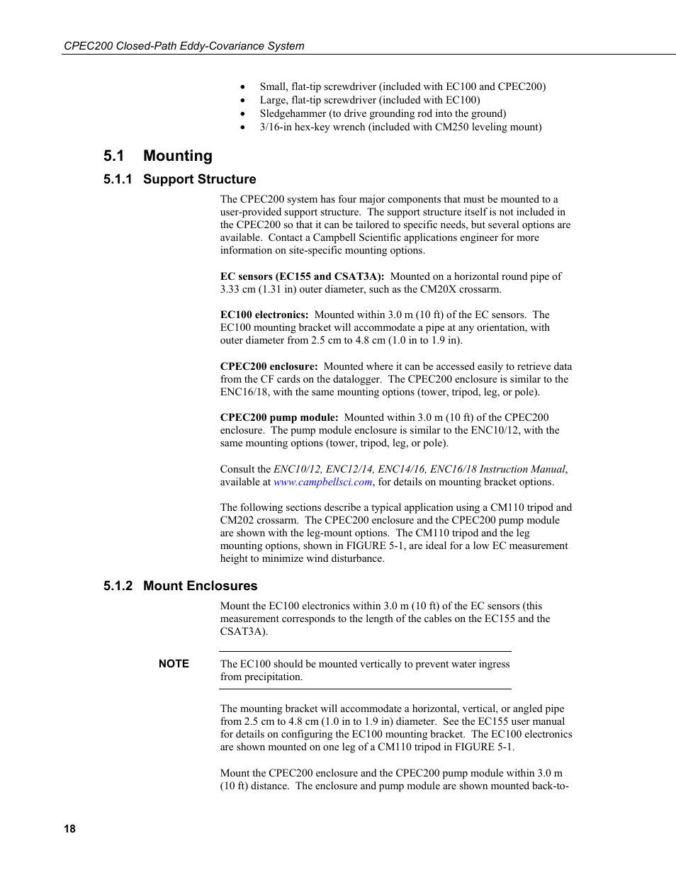 1 mounting, 1 support structure, 2 mount enclosures | Mounting, Support structure, Mount enclosures | Campbell Scientific CPEC200 Closed-Path Eddy-Covariance System User Manual | Page 28 / 112