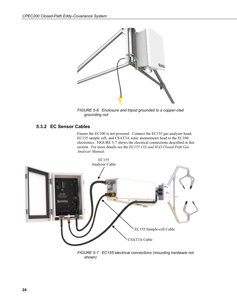 2 ec sensor cables, Ec sensor cables | Campbell Scientific CPEC200 Closed-Path Eddy-Covariance System User Manual | Page 34 / 112