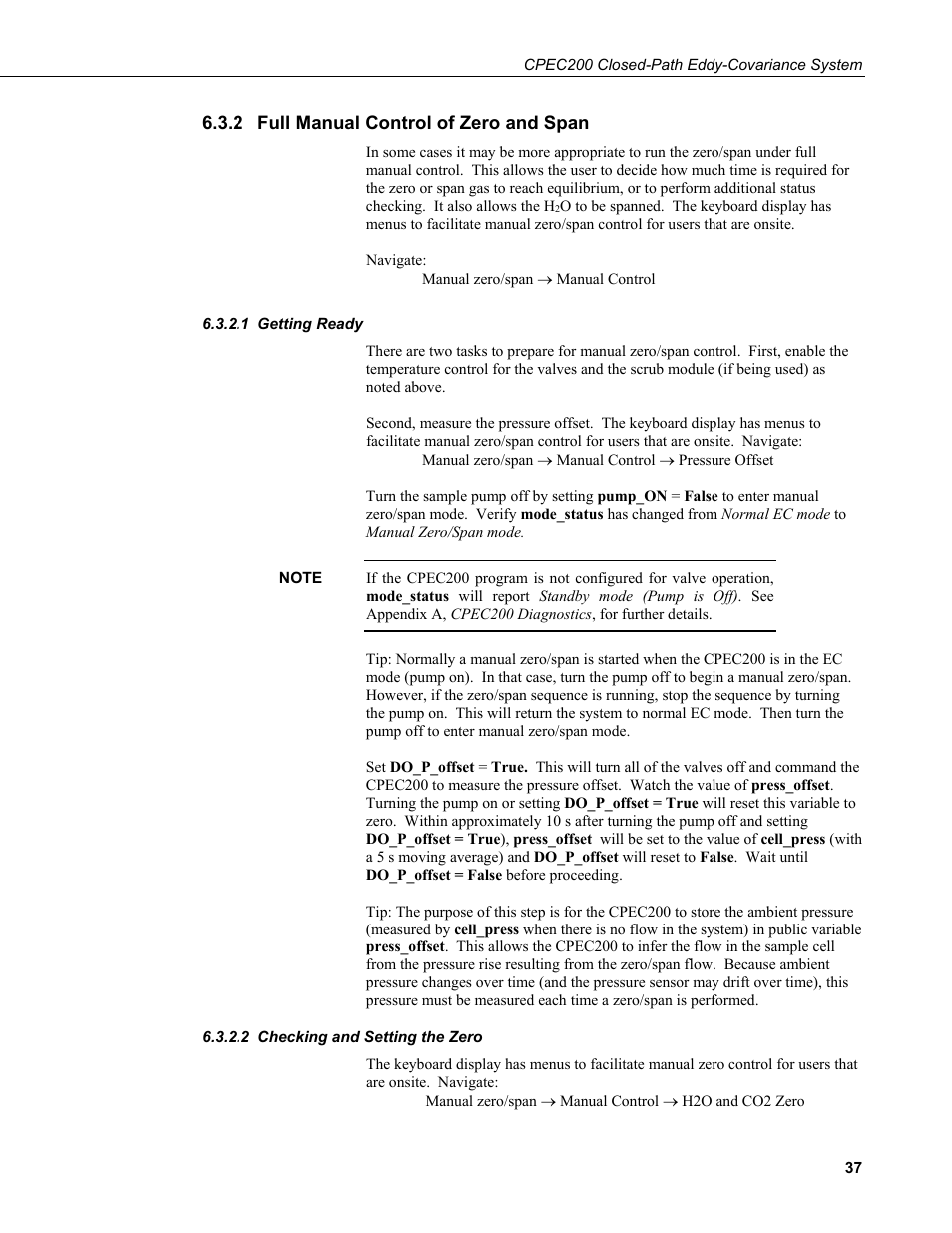 2 full manual control of zero and span, 1 getting ready, 2 checking and setting the zero | Full manual control of zero and span, Getting ready, Checking and setting the zero | Campbell Scientific CPEC200 Closed-Path Eddy-Covariance System User Manual | Page 47 / 112