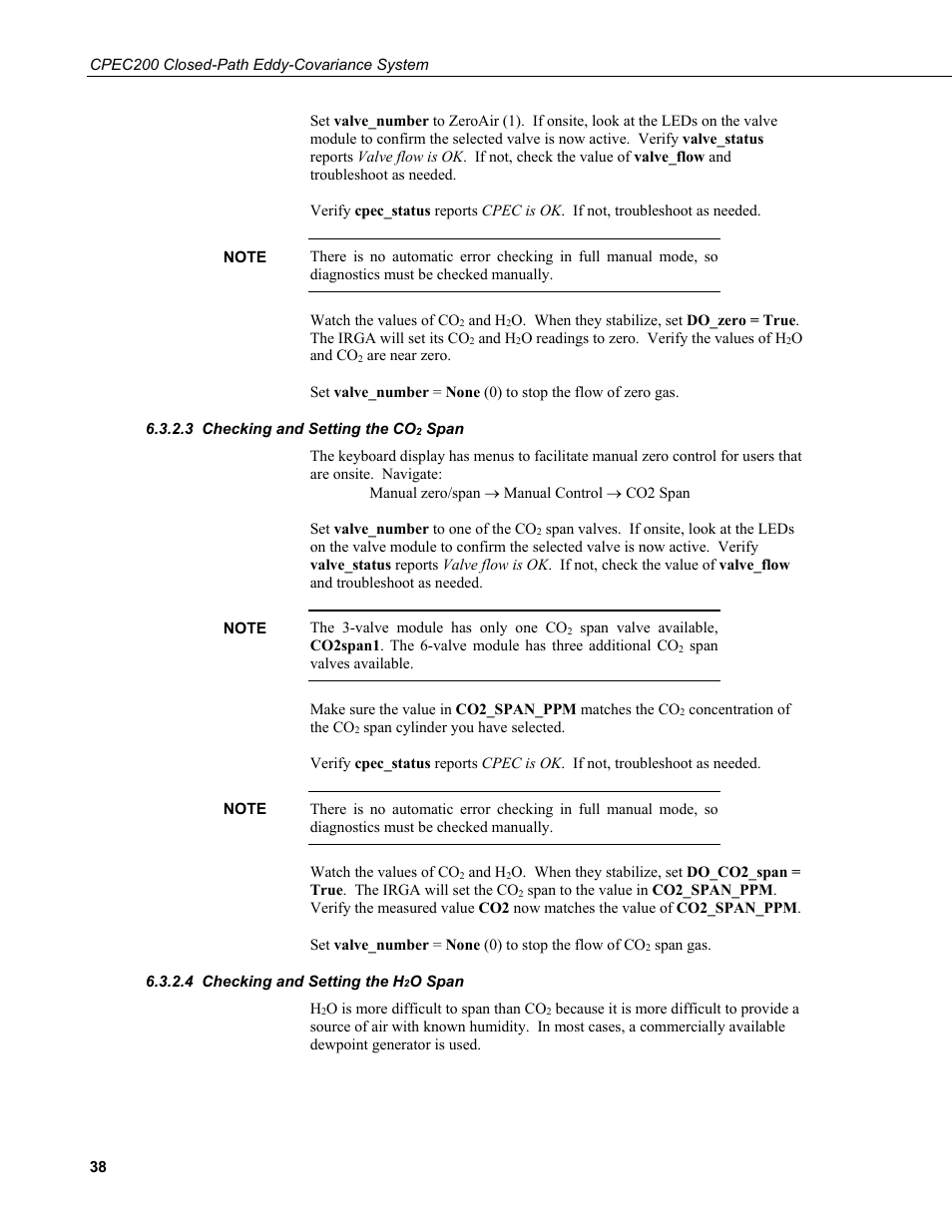 3 checking and setting the co2 span, 4 checking and setting the h2o span, Checking and setting the co | Span, Checking and setting the h, O span | Campbell Scientific CPEC200 Closed-Path Eddy-Covariance System User Manual | Page 48 / 112