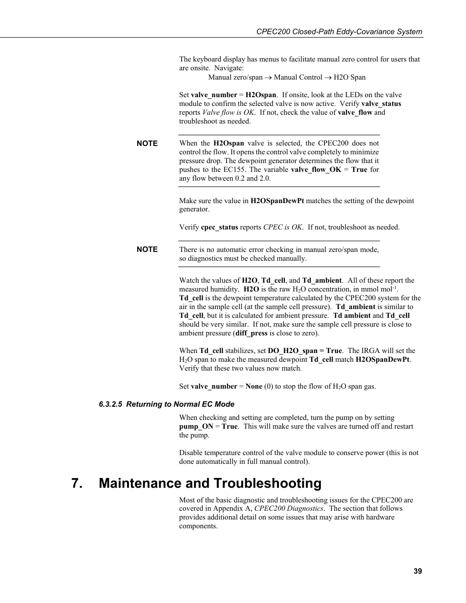 5 returning to normal ec mode, Maintenance and troubleshooting, Returning to normal ec mode | Campbell Scientific CPEC200 Closed-Path Eddy-Covariance System User Manual | Page 49 / 112