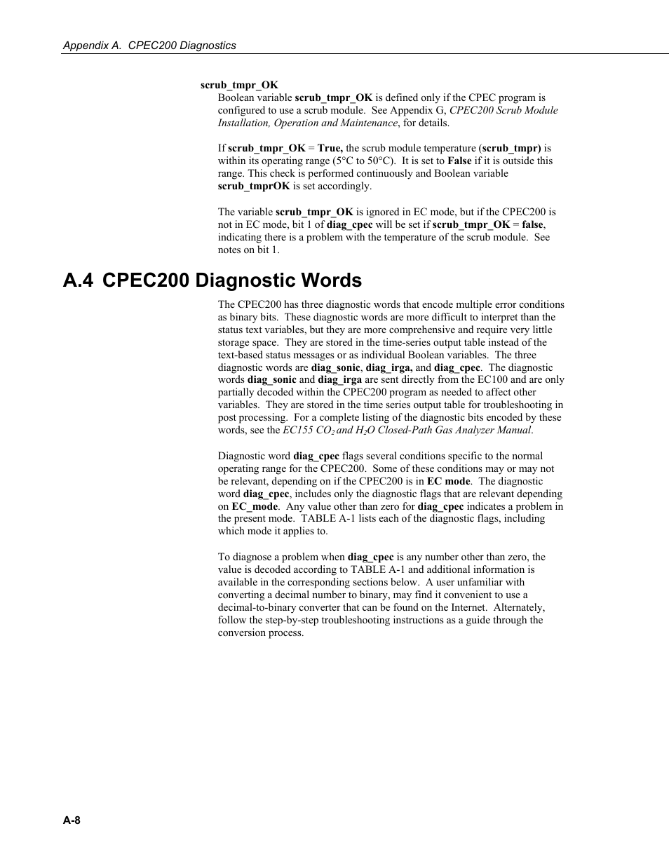 A.4 cpec200 diagnostic words | Campbell Scientific CPEC200 Closed-Path Eddy-Covariance System User Manual | Page 60 / 112