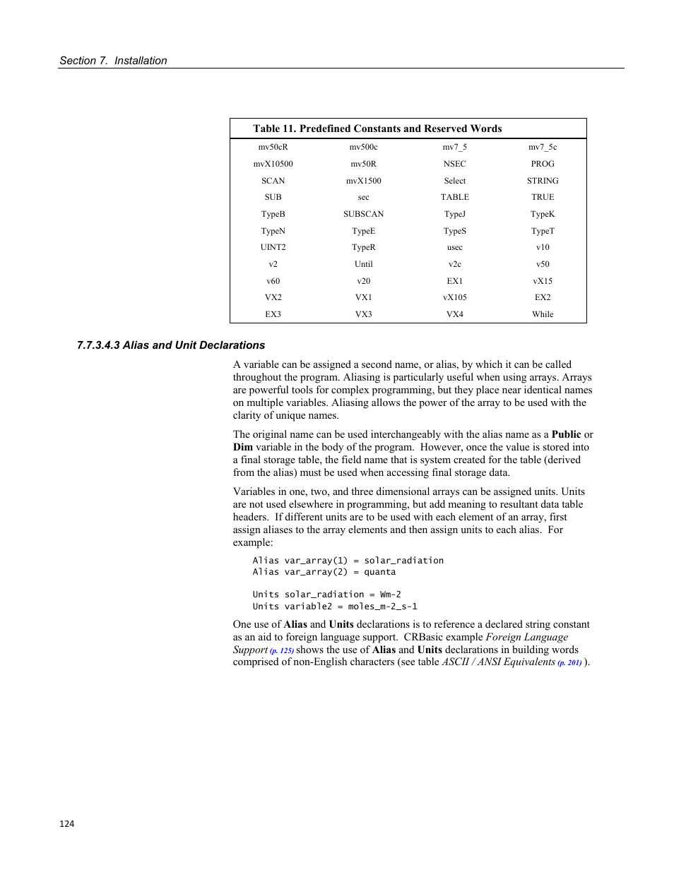 3 alias and unit declarations | Campbell Scientific CR1000 Measurement and Control System User Manual | Page 124 / 588