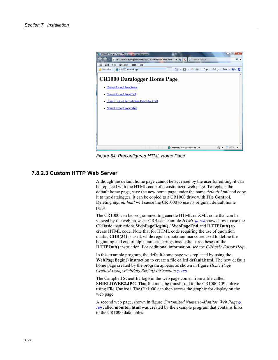 3 custom http web server | Campbell Scientific CR1000 Measurement and Control System User Manual | Page 168 / 588