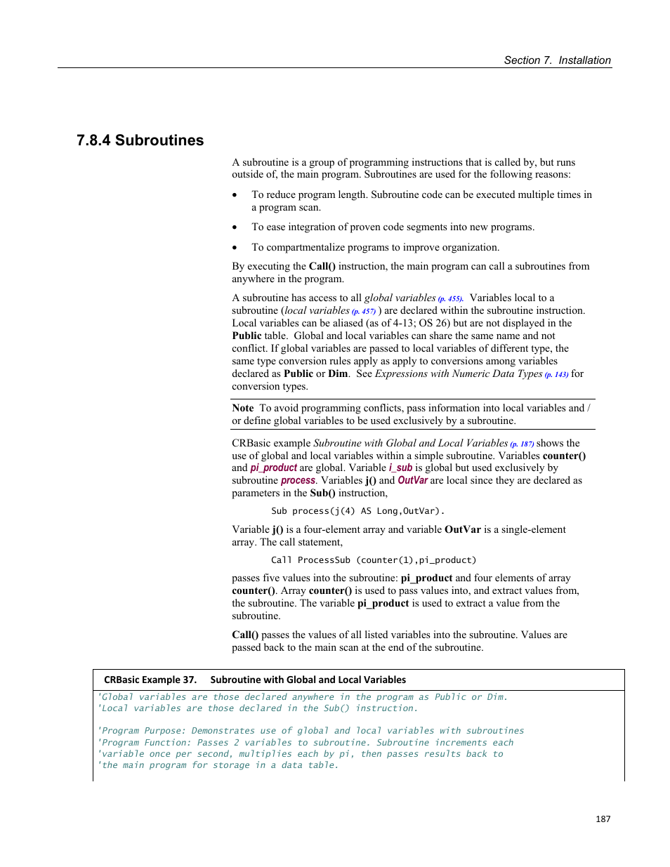4 subroutines | Campbell Scientific CR1000 Measurement and Control System User Manual | Page 187 / 588