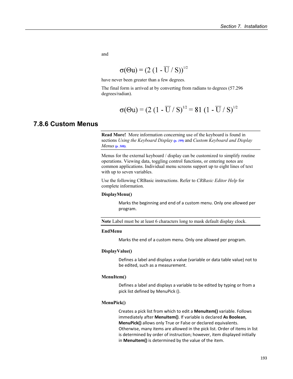 6 custom menus | Campbell Scientific CR1000 Measurement and Control System User Manual | Page 193 / 588