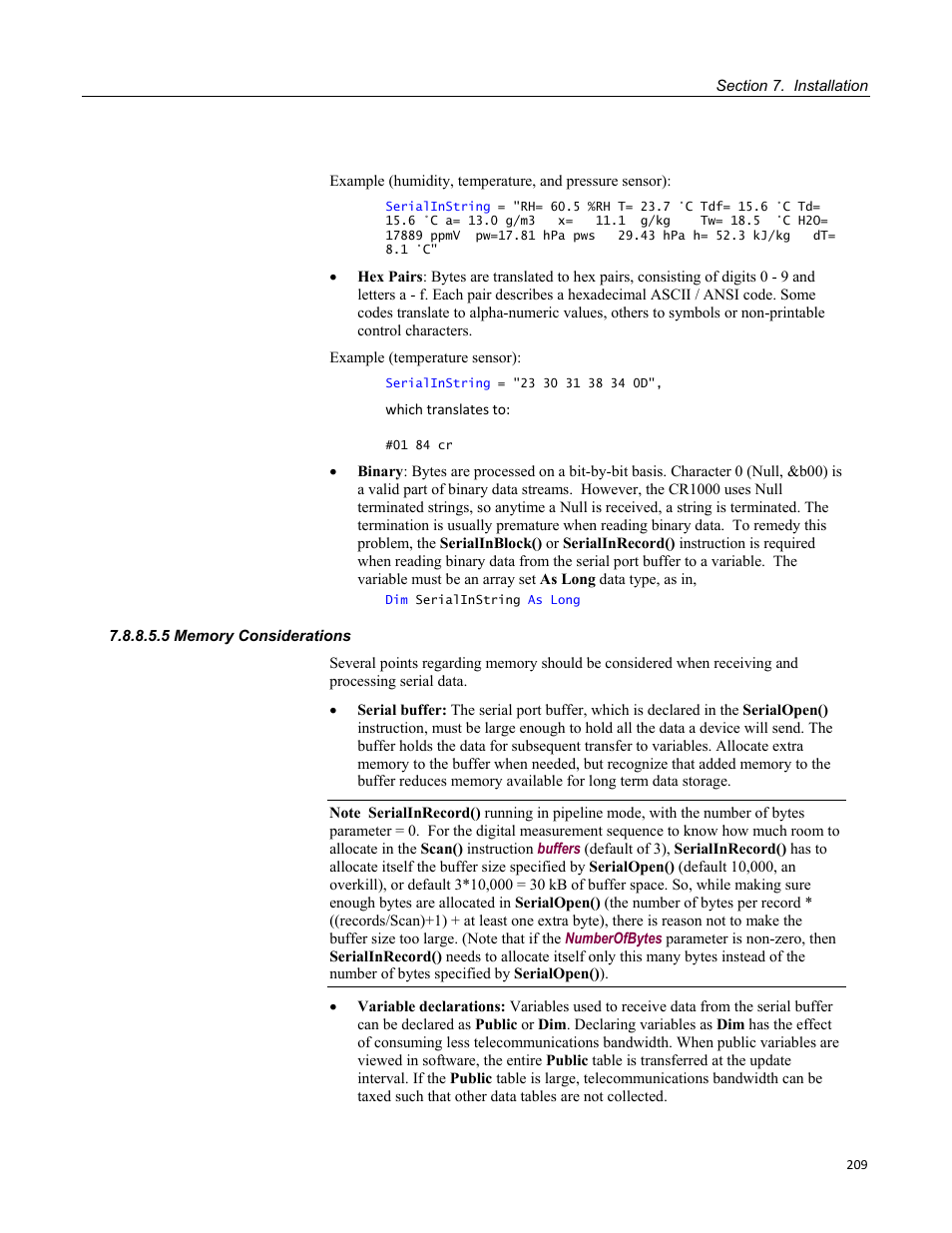 5 memory considerations | Campbell Scientific CR1000 Measurement and Control System User Manual | Page 209 / 588