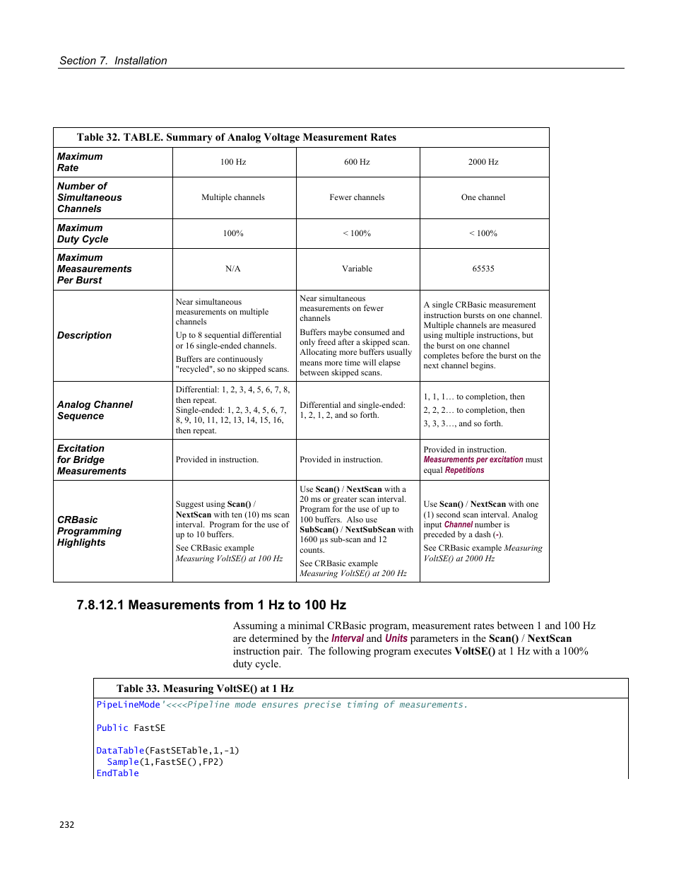 1 measurements from 1 hz to 100 hz | Campbell Scientific CR1000 Measurement and Control System User Manual | Page 232 / 588