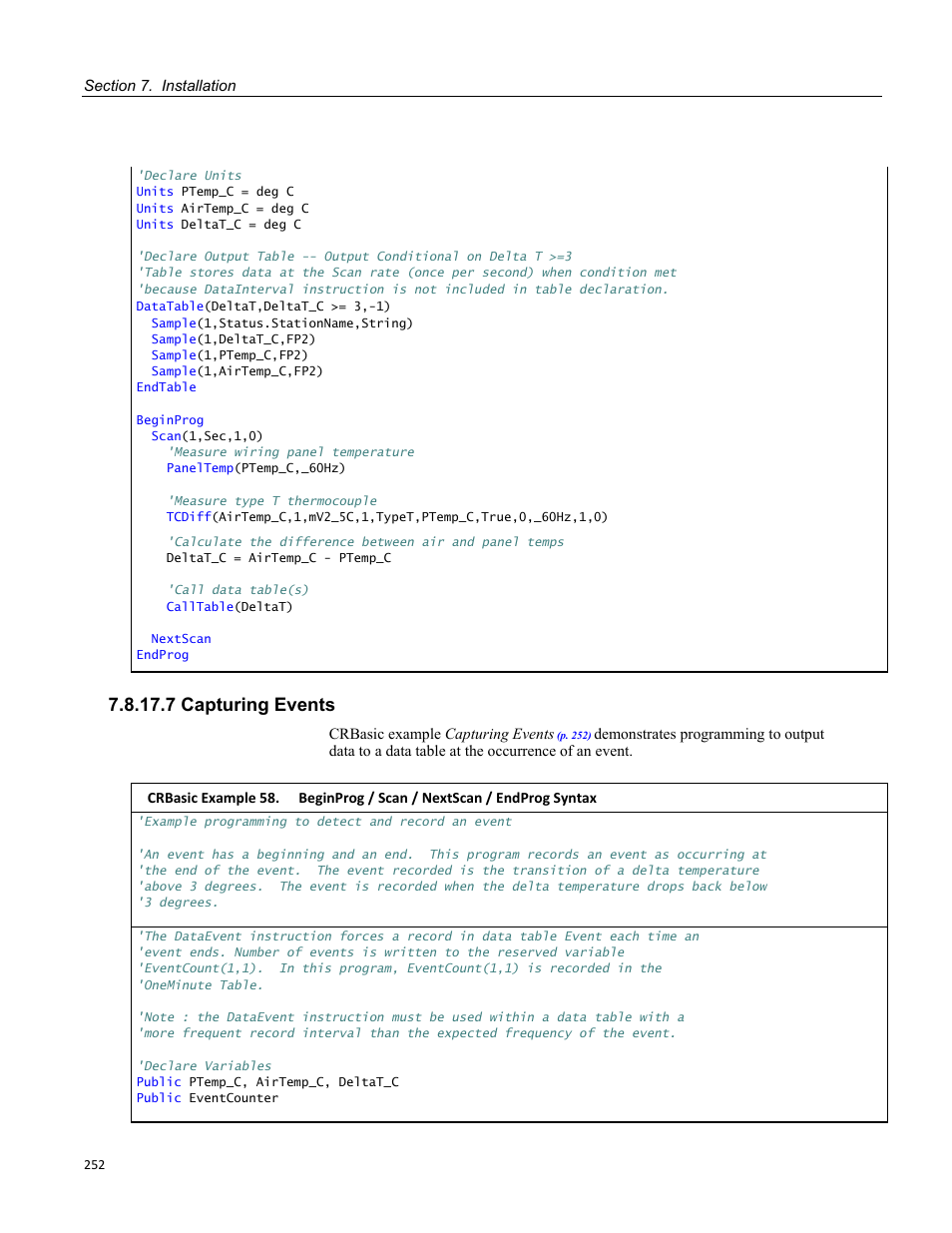 7 capturing events | Campbell Scientific CR1000 Measurement and Control System User Manual | Page 252 / 588