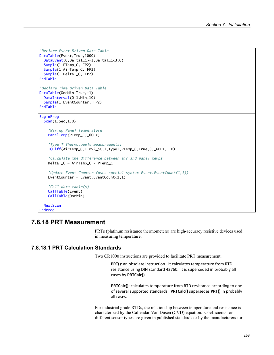 18 prt measurement, 1 prt calculation standards | Campbell Scientific CR1000 Measurement and Control System User Manual | Page 253 / 588