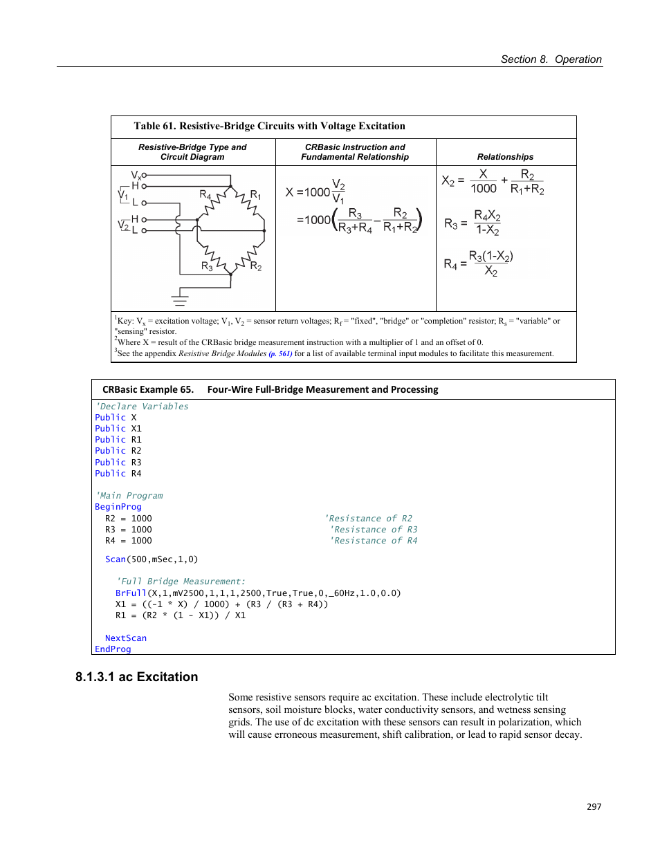 1 ac excitation, Processing | Campbell Scientific CR1000 Measurement and Control System User Manual | Page 297 / 588