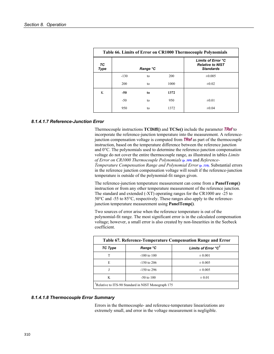 7 reference-junction error, 8 thermocouple error summary | Campbell Scientific CR1000 Measurement and Control System User Manual | Page 310 / 588