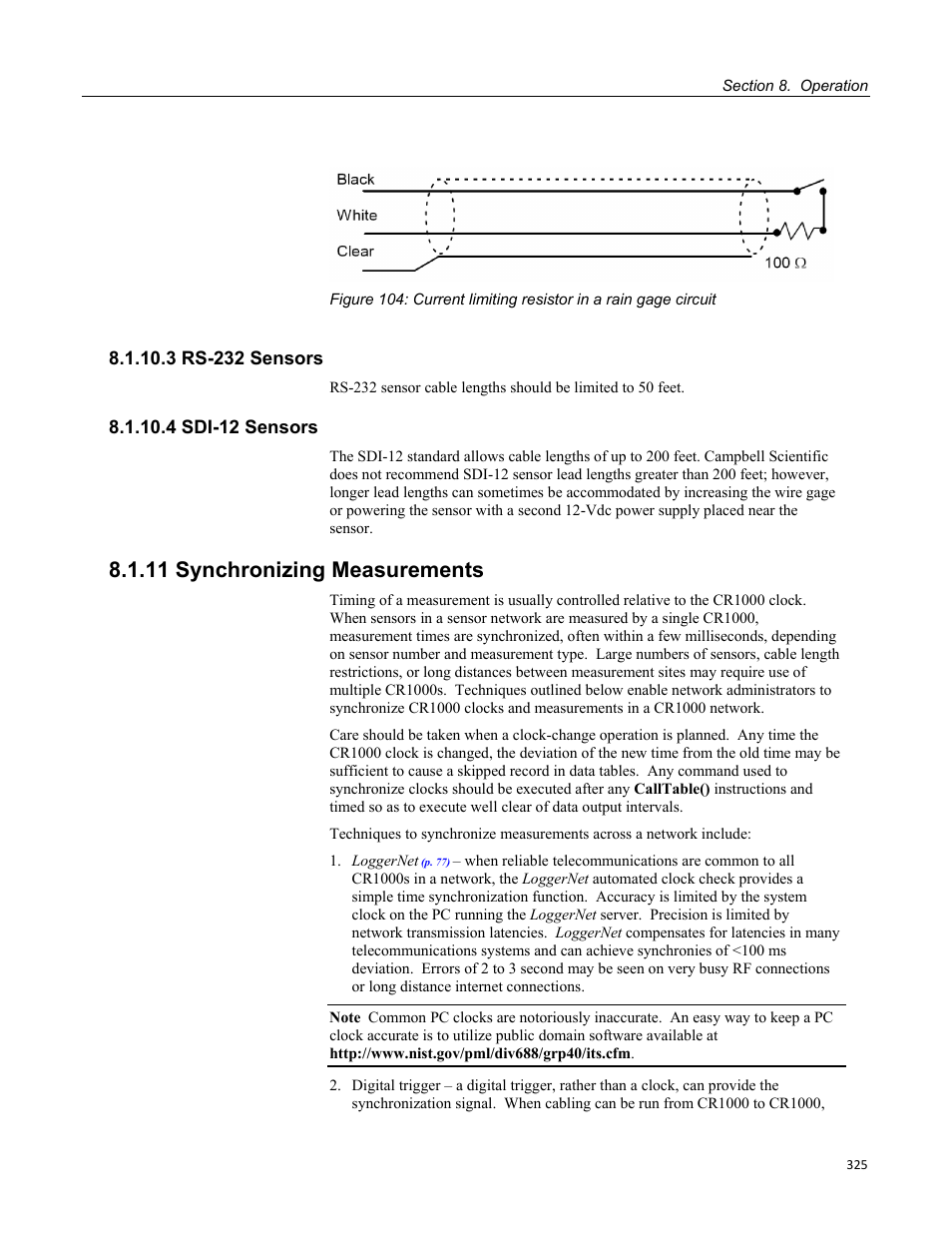3 rs-232 sensors, 4 sdi-12 sensors, 11 synchronizing measurements | Campbell Scientific CR1000 Measurement and Control System User Manual | Page 325 / 588