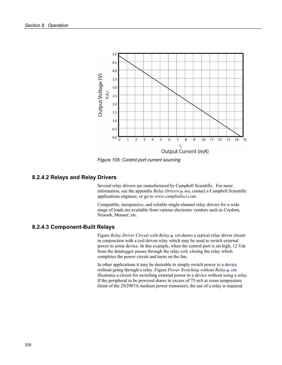 2 relays and relay drivers, 3 component-built relays, Figure 105: control port current sourcing | Campbell Scientific CR1000 Measurement and Control System User Manual | Page 328 / 588