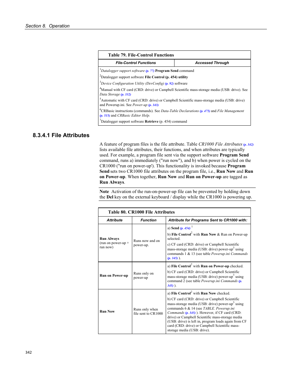 1 file attributes, Table 80. cr1000 file attributes | Campbell Scientific CR1000 Measurement and Control System User Manual | Page 342 / 588