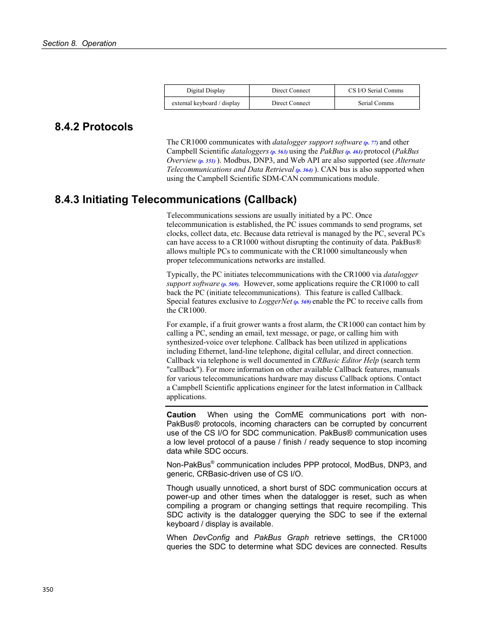 2 protocols, 3 initiating telecommunications (callback) | Campbell Scientific CR1000 Measurement and Control System User Manual | Page 350 / 588