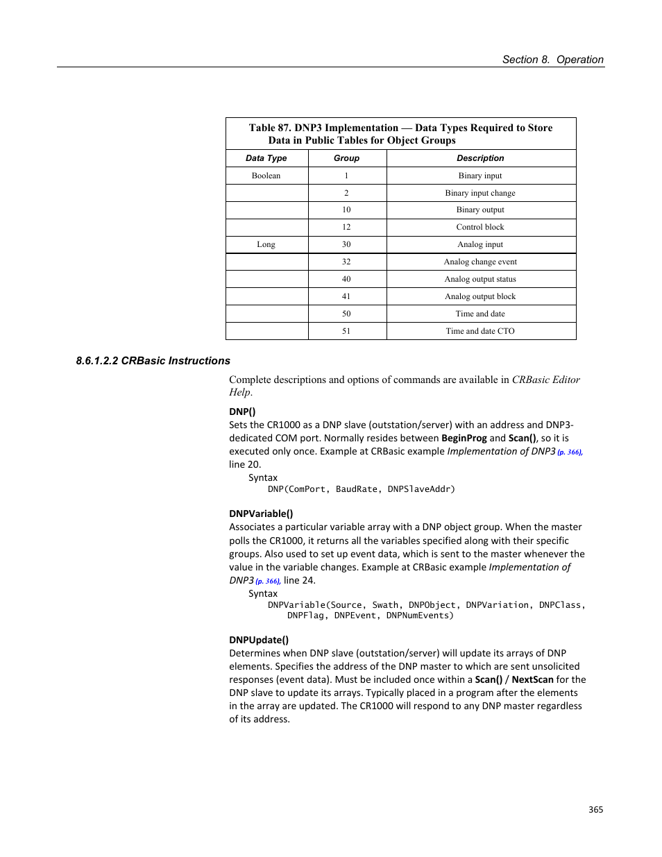 2 crbasic instructions, In public tables for object groups | Campbell Scientific CR1000 Measurement and Control System User Manual | Page 365 / 588