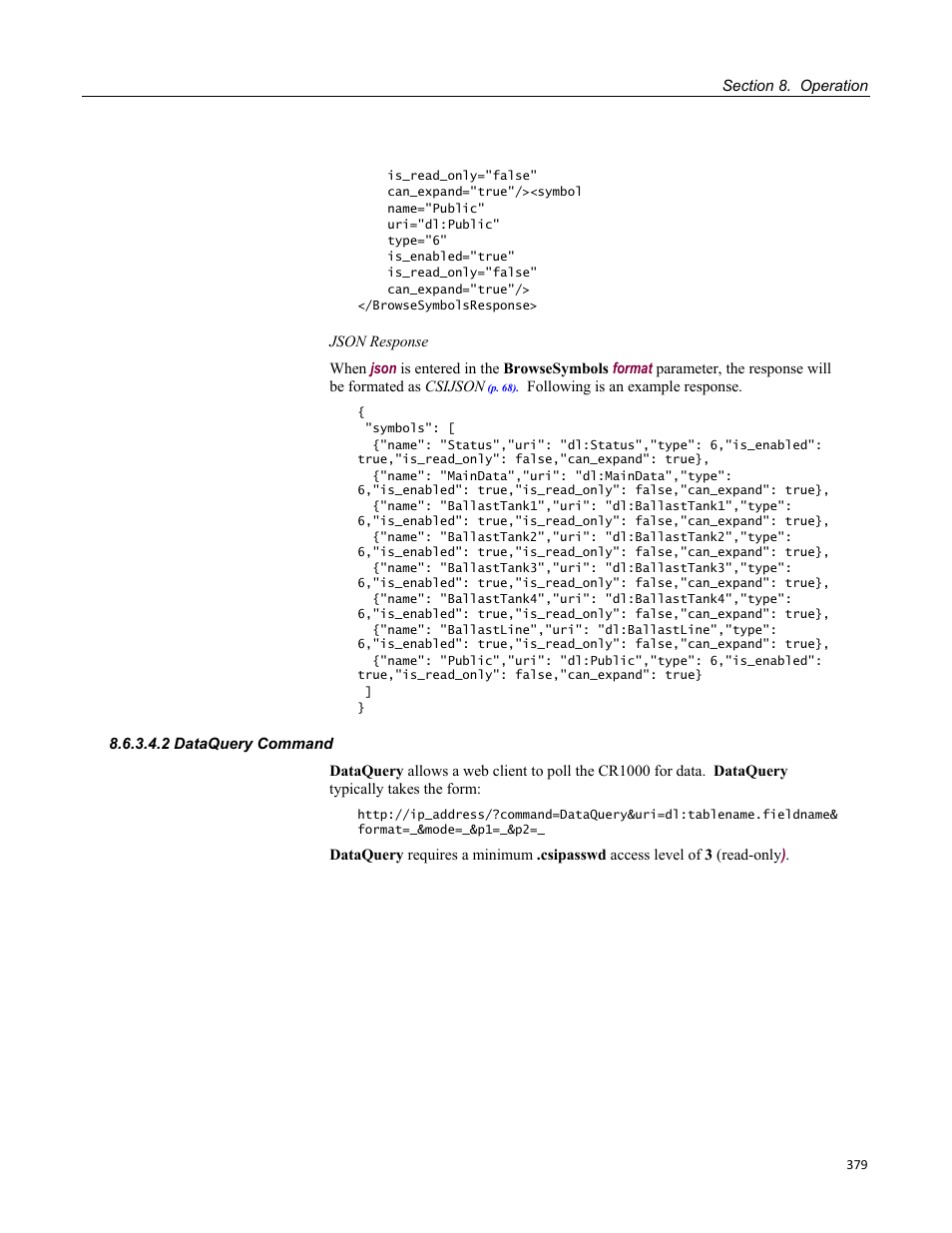 2 dataquery command | Campbell Scientific CR1000 Measurement and Control System User Manual | Page 379 / 588