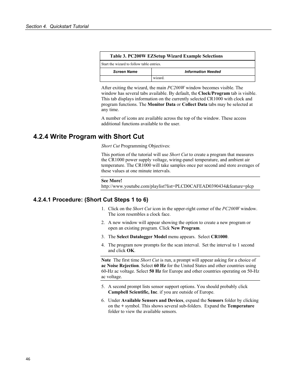 4 write program with short cut, 1 procedure: (short cut steps 1 to 6) | Campbell Scientific CR1000 Measurement and Control System User Manual | Page 46 / 588