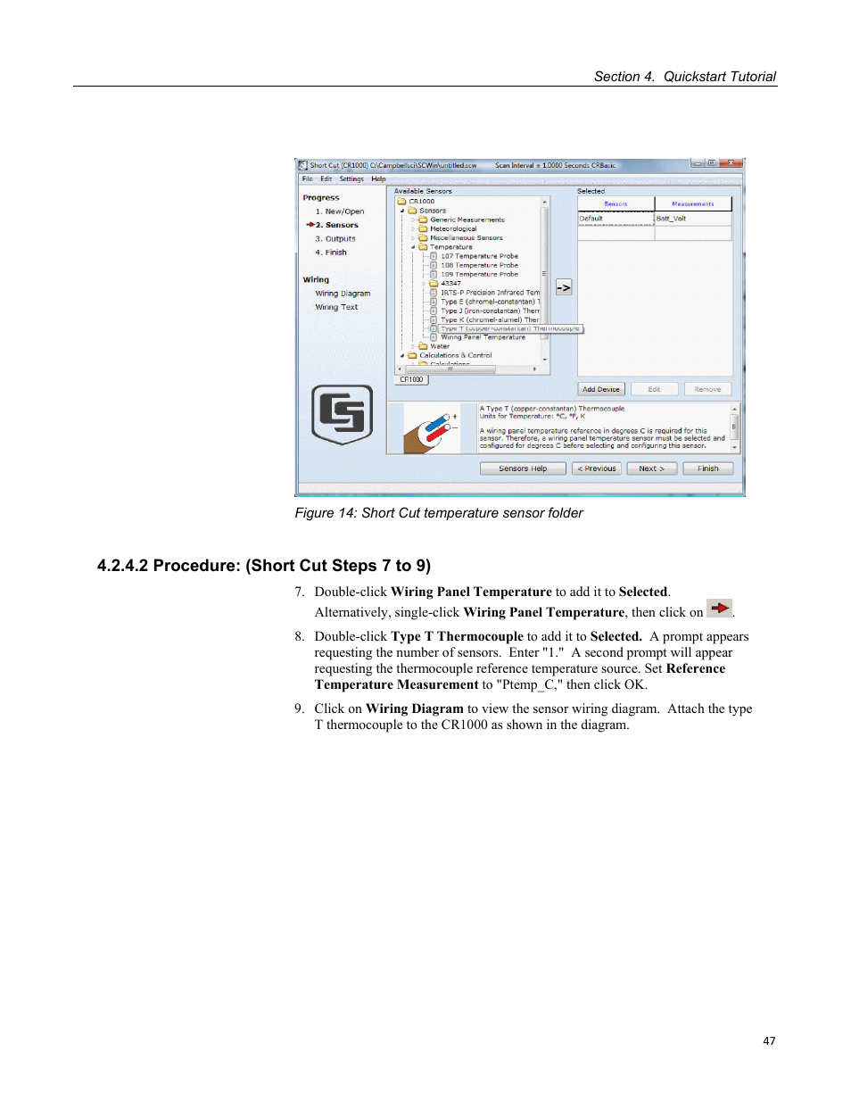 2 procedure: (short cut steps 7 to 9), Figure 14: short cut temperature sensor folder | Campbell Scientific CR1000 Measurement and Control System User Manual | Page 47 / 588