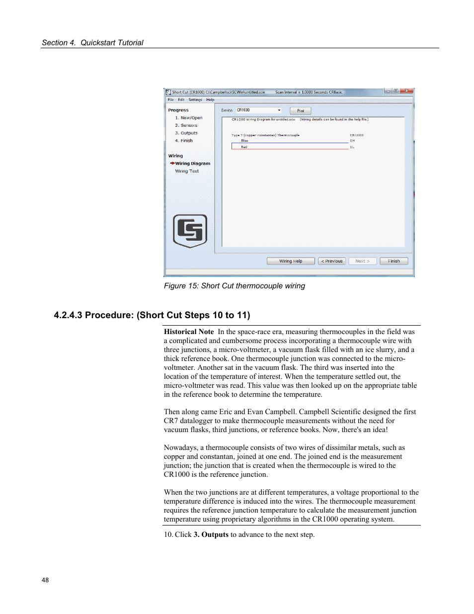3 procedure: (short cut steps 10 to 11), Figure 15: short cut thermocouple wiring | Campbell Scientific CR1000 Measurement and Control System User Manual | Page 48 / 588
