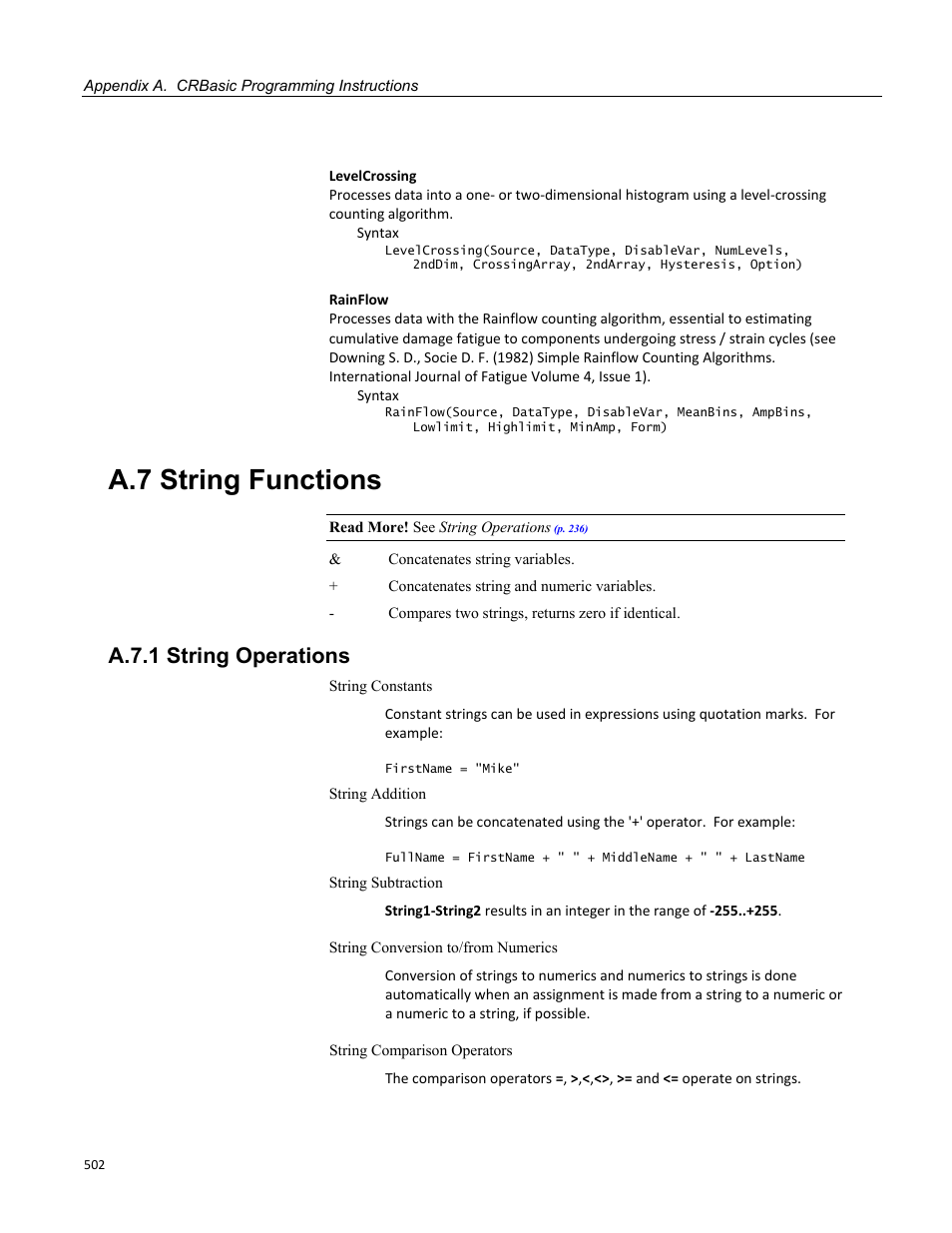 A.7 string functions, A.7.1 string operations | Campbell Scientific CR1000 Measurement and Control System User Manual | Page 502 / 588