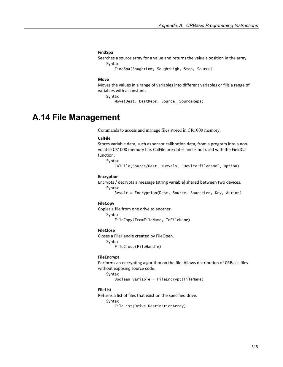 A.14 file management | Campbell Scientific CR1000 Measurement and Control System User Manual | Page 515 / 588