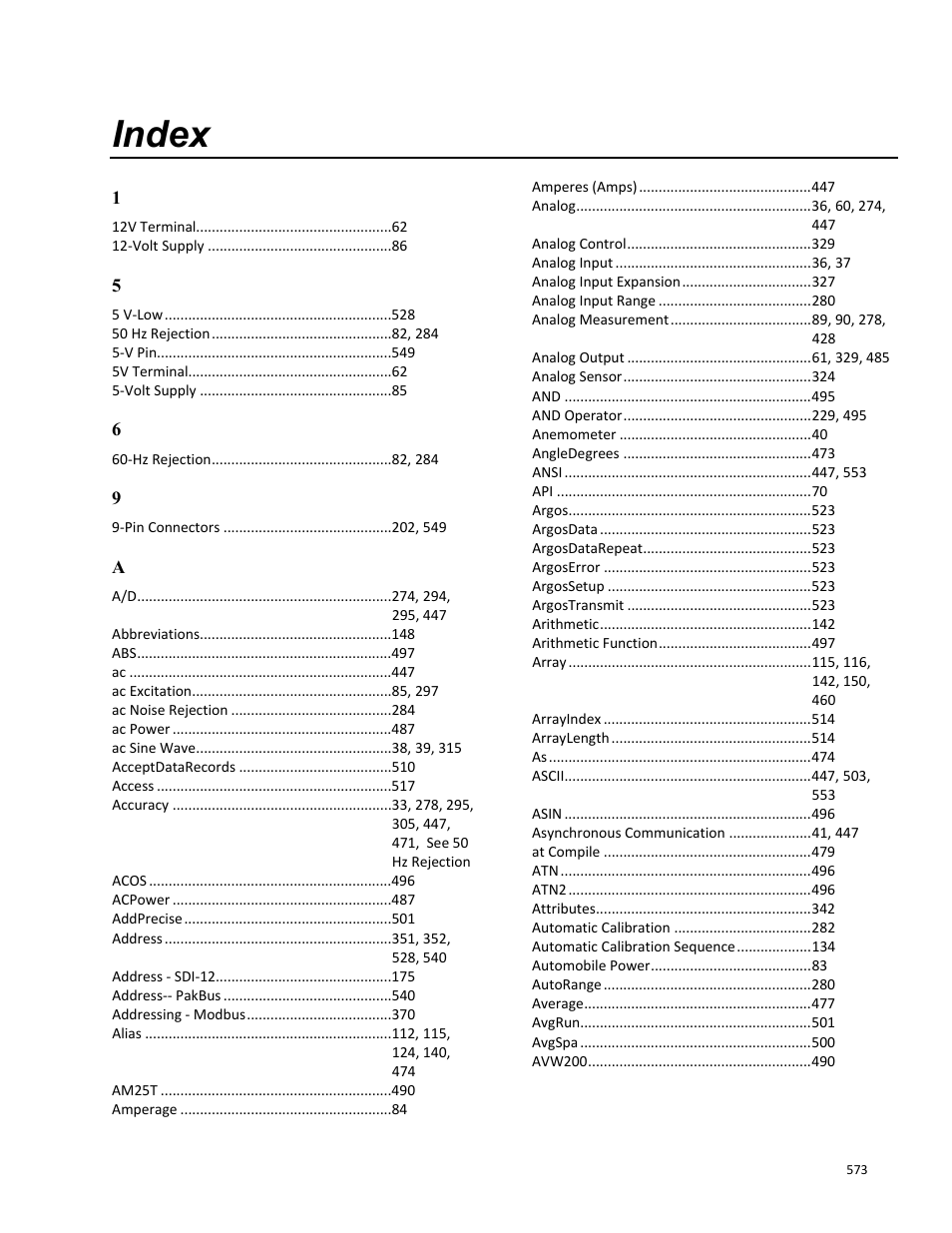 Index | Campbell Scientific CR1000 Measurement and Control System User Manual | Page 573 / 588