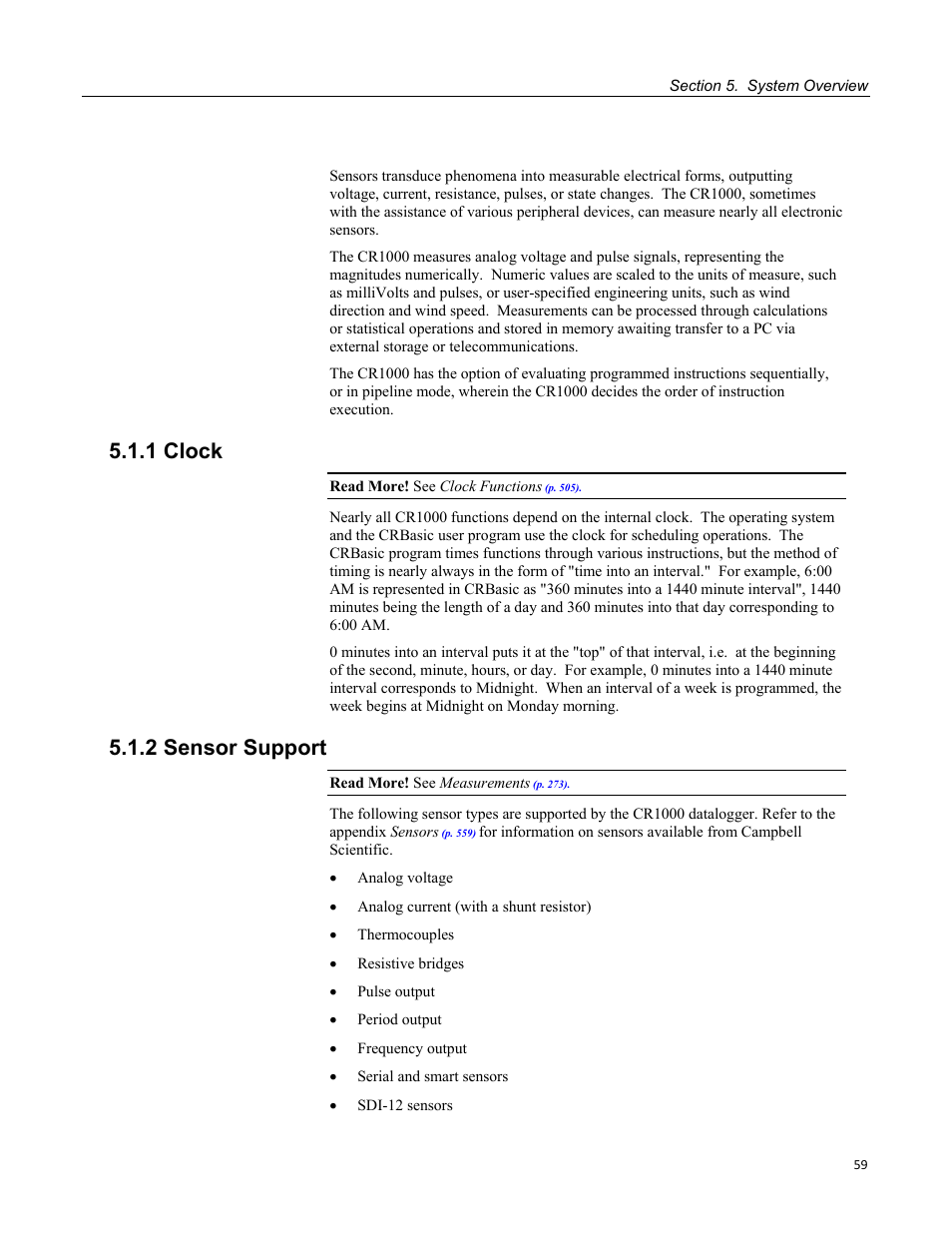 1 clock, 2 sensor support | Campbell Scientific CR1000 Measurement and Control System User Manual | Page 59 / 588