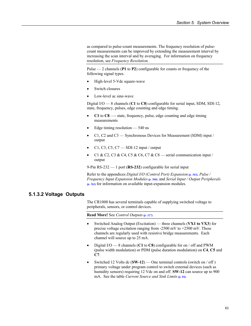 2 voltage outputs | Campbell Scientific CR1000 Measurement and Control System User Manual | Page 61 / 588