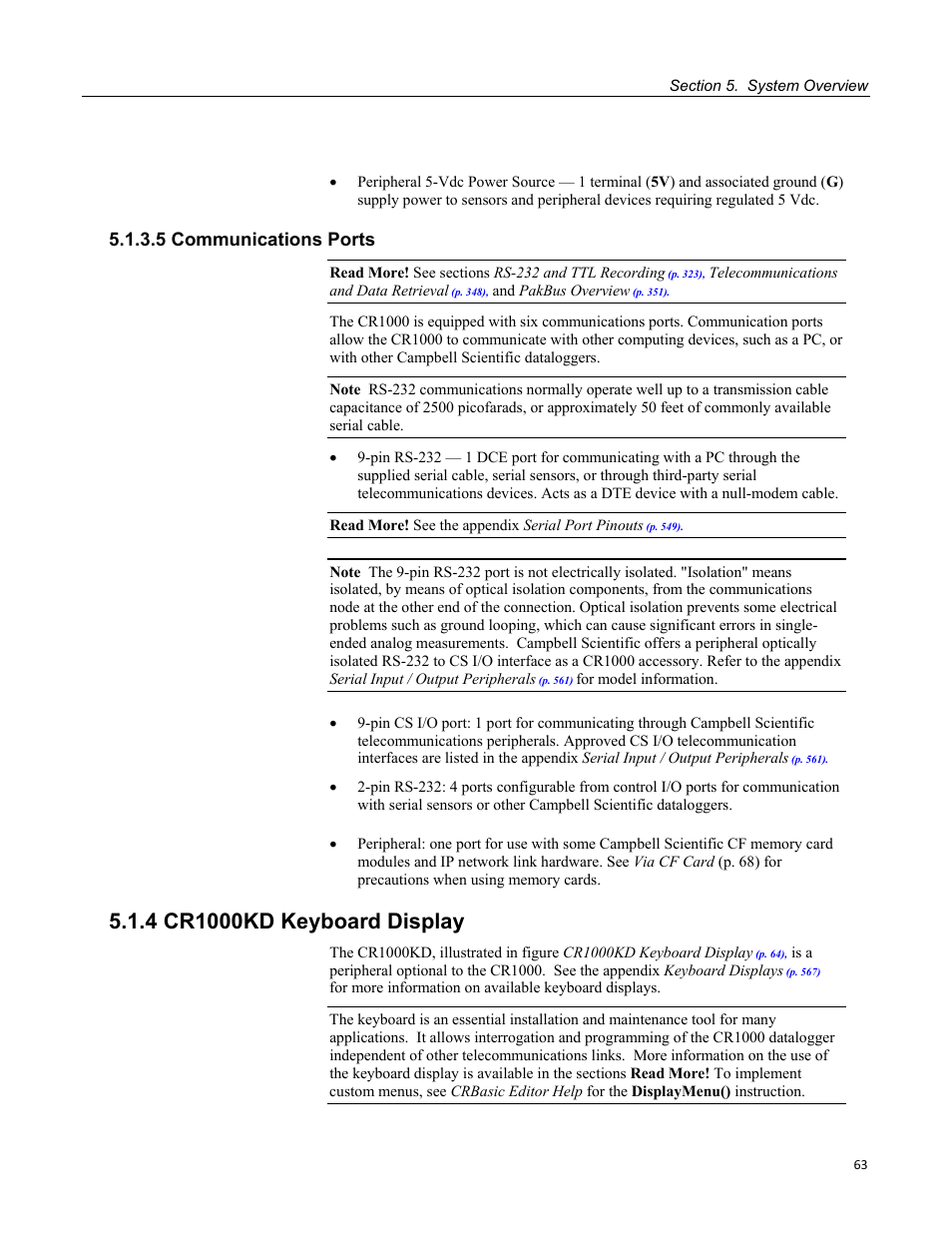 5 communications ports, 4 cr1000kd keyboard display | Campbell Scientific CR1000 Measurement and Control System User Manual | Page 63 / 588