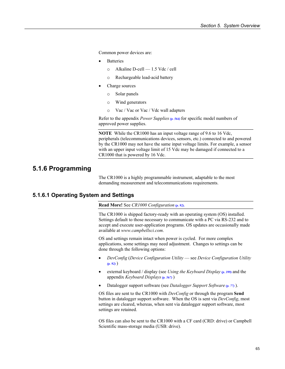 6 programming, 1 operating system and settings | Campbell Scientific CR1000 Measurement and Control System User Manual | Page 65 / 588