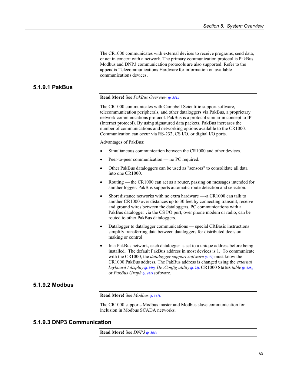 1 pakbus, 2 modbus, 3 dnp3 communication | Campbell Scientific CR1000 Measurement and Control System User Manual | Page 69 / 588
