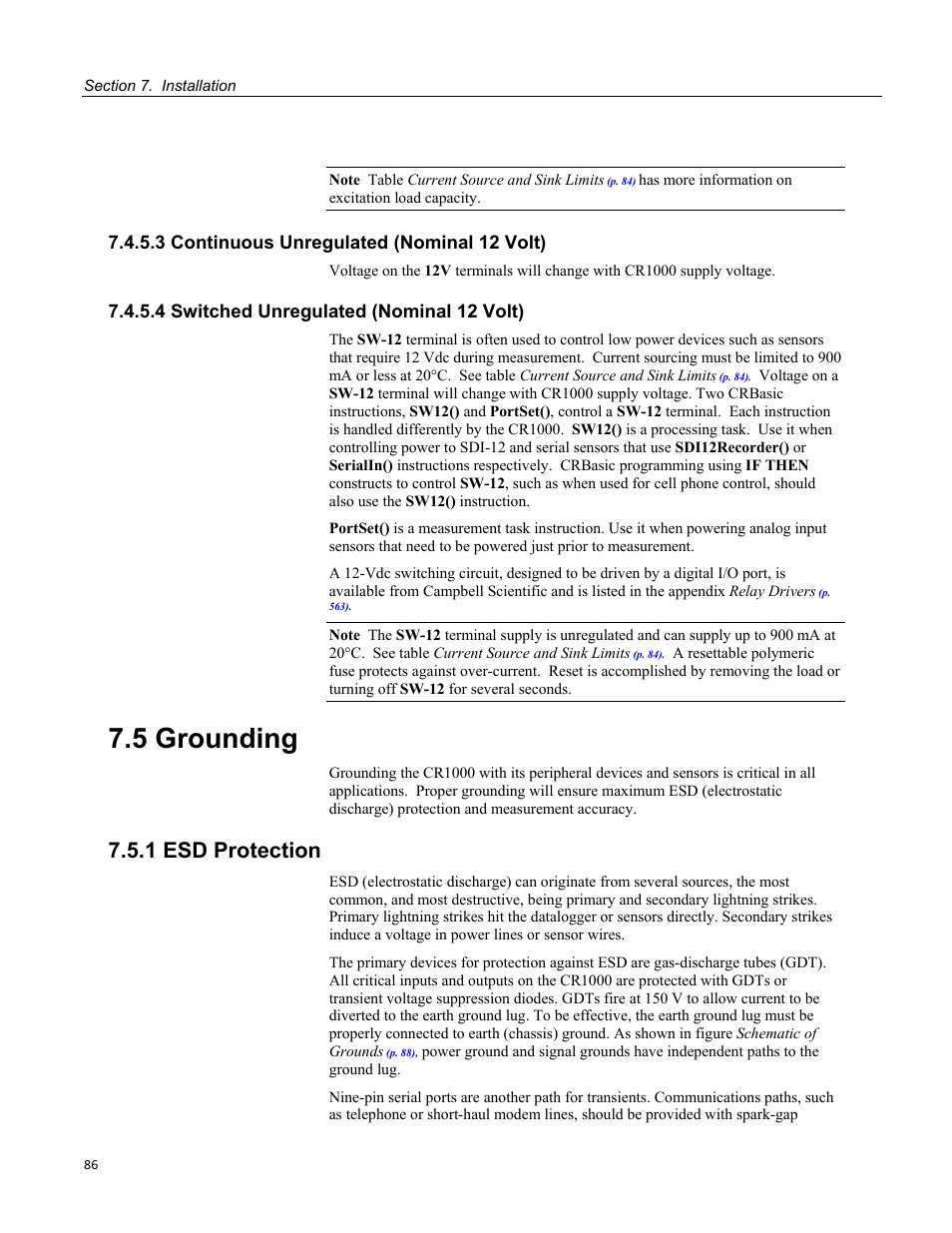 3 continuous unregulated (nominal 12 volt), 4 switched unregulated (nominal 12 volt), 5 grounding | 1 esd protection | Campbell Scientific CR1000 Measurement and Control System User Manual | Page 86 / 588