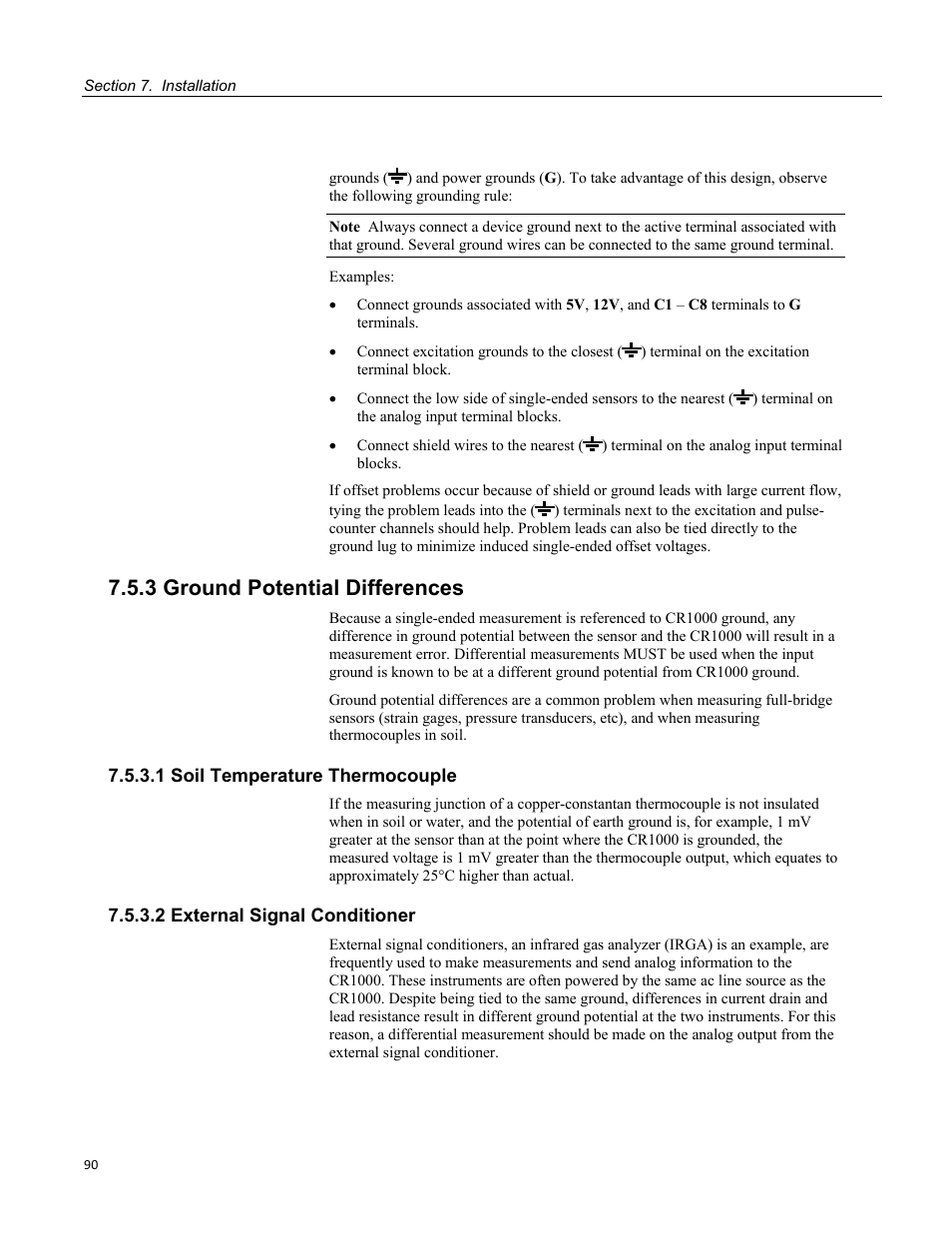 3 ground potential differences, 1 soil temperature thermocouple, 2 external signal conditioner | Campbell Scientific CR1000 Measurement and Control System User Manual | Page 90 / 588