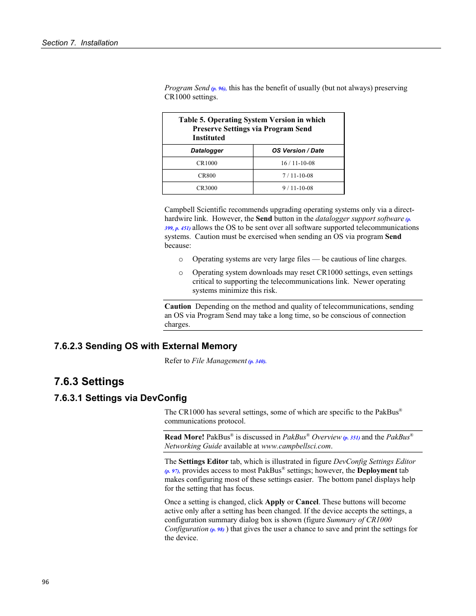 3 sending os with external memory, 3 settings, 1 settings via devconfig | Program send instituted | Campbell Scientific CR1000 Measurement and Control System User Manual | Page 96 / 588