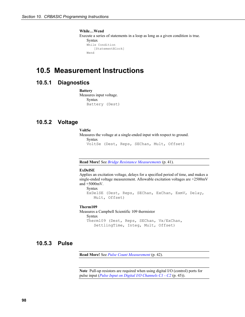 5 measurement instructions, 1 diagnostics, 2 voltage | 3 pulse | Campbell Scientific CR200/CR200X-series Dataloggers User Manual | Page 110 / 208