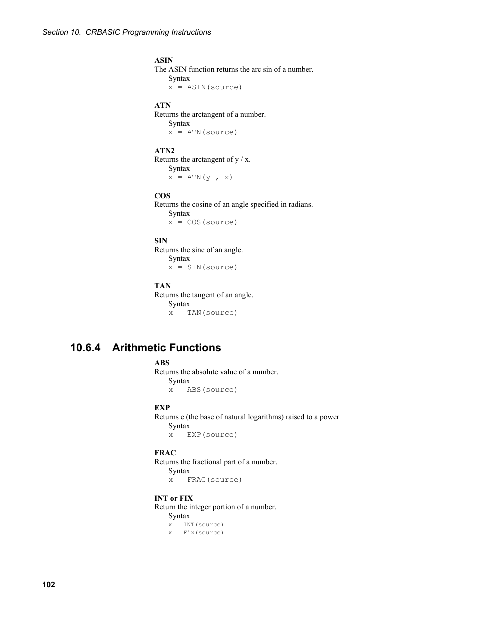 4 arithmetic functions | Campbell Scientific CR200/CR200X-series Dataloggers User Manual | Page 114 / 208