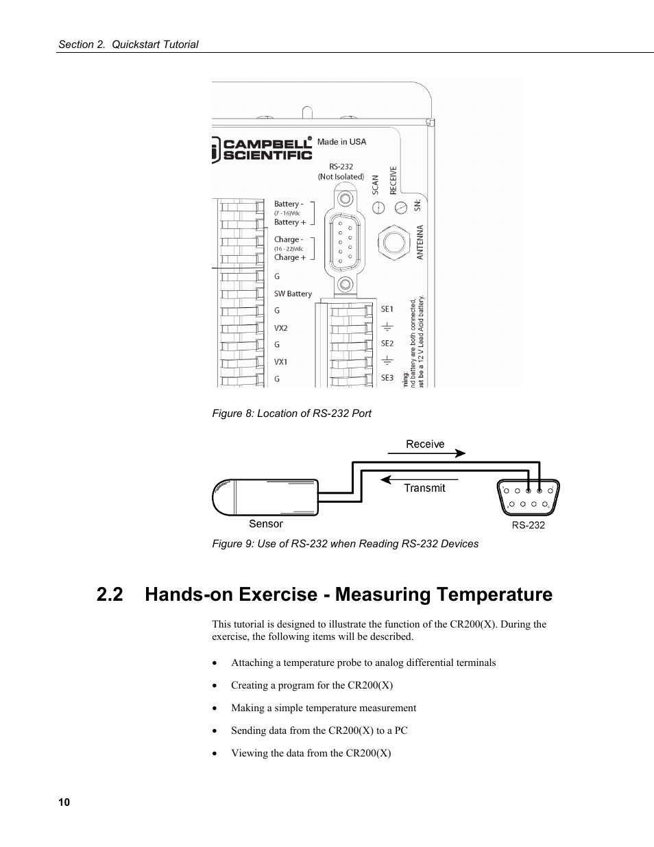 2 hands-on exercise - measuring temperature, Figure 8: location of rs-232 port | Campbell Scientific CR200/CR200X-series Dataloggers User Manual | Page 22 / 208